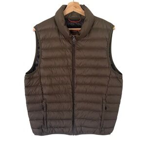 Hawke & Co Sport Mens Brown Down Puffer Vest Large Full Zip Nylon Quilted L
